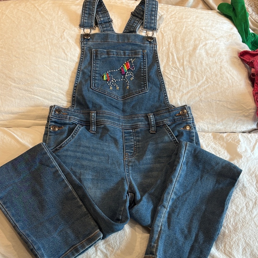 Cat & Jack Unicorn Embroidery Medium Wash Denim Overalls